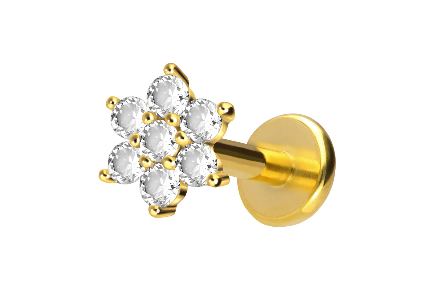 Titan Labret Piercing mit Push Fit KRISTALLBLUME